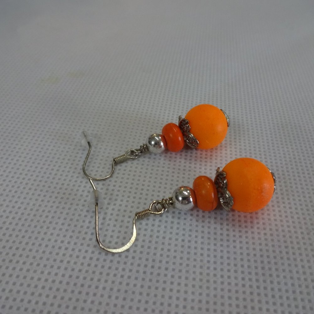 Neon "ORANGE VINYL with ORANGE HOWLITE & SILVER FINDINGS Handmade Dangle Earring